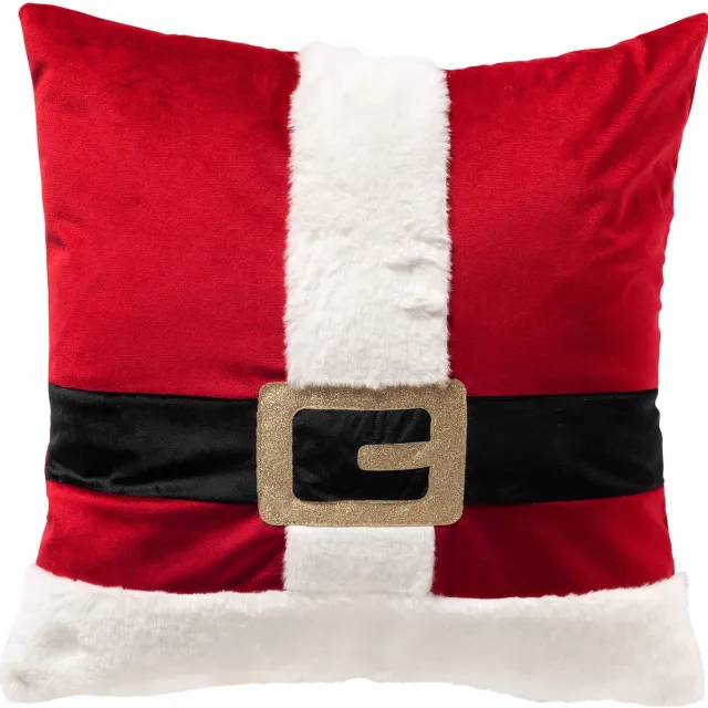 Textino SANTA-BELLY - kussenhoes 45x45 cm - fluweel - kerstmanriem - Chinese Red - rood, wit, zwart