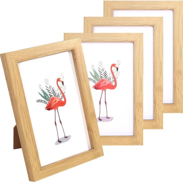 Famanu Set van 4 houten fotolijsten 10 x 15 cm voor wandversiering en tafeldecoratie in houtkleur Naturel