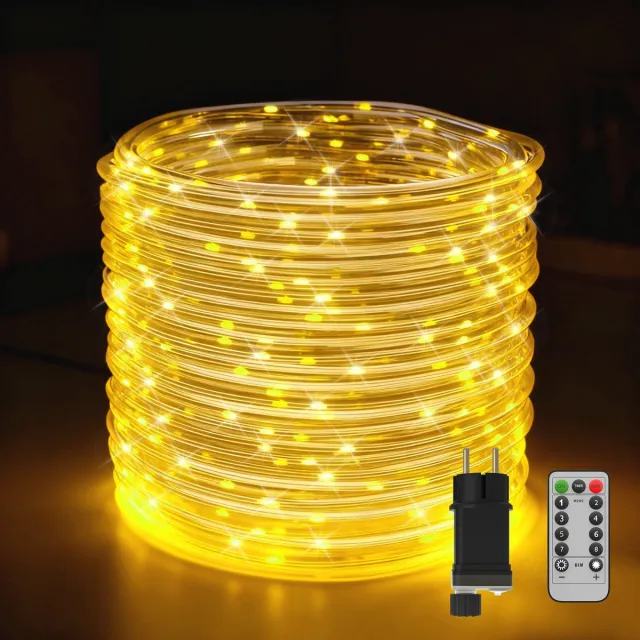 NAIZY Touw Strip Licht Snoer Buis 100M 1000 LEDs LED Strip Lichtsnoer met Afstandsbediening en Timer LED-buis Touw Licht Fairy Lights Lampjes Slinger 8 Licht Modus Ø5mm, Warm Wit