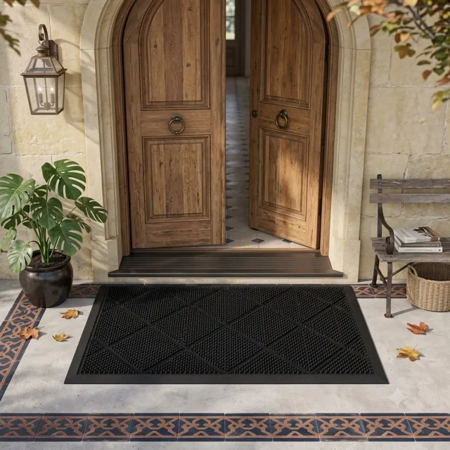 Maison Elara Deurmat Antislip 43x90 cm - Wasbare Binnen- en Buitendeurmat voor Entree, Terras en Tuin - Zwart
