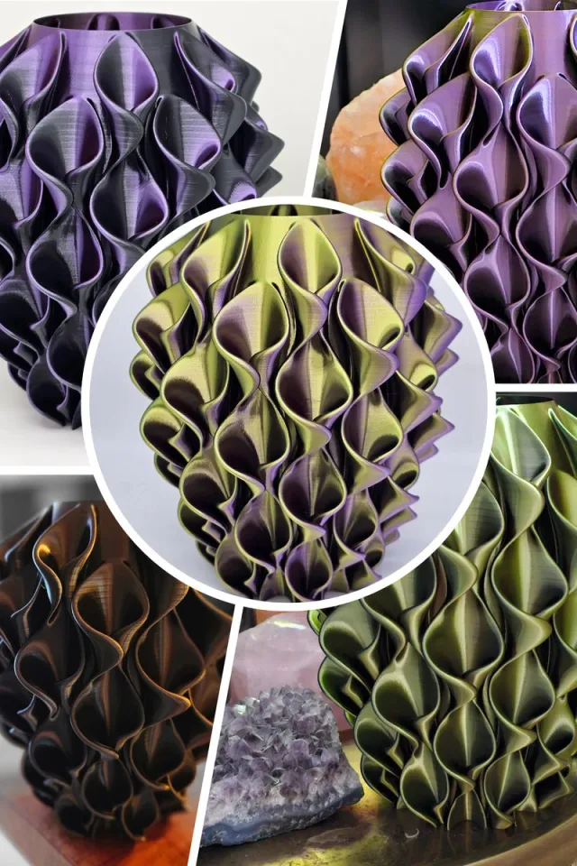Soety Luxe Decoratieve Droogbloemen Vaas – Tricolor Goud/Paars/Zwart – Lilypot Design – Moderne Kunstvaas – 3D Design Sculptuur