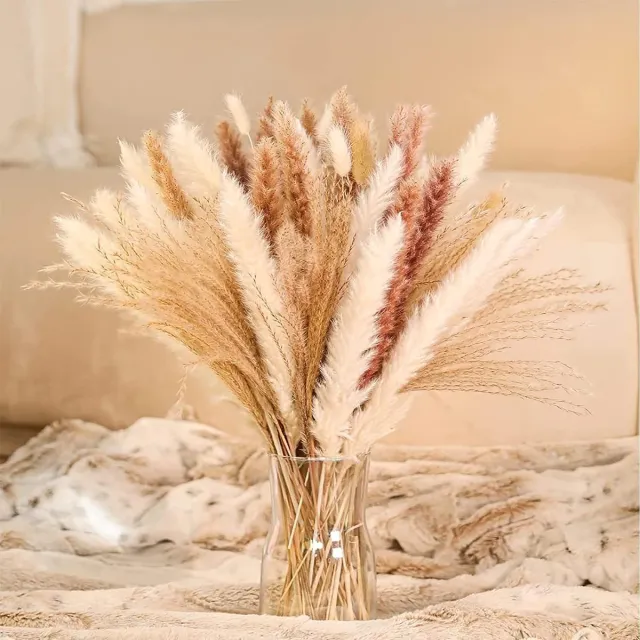 meerklose Pampas Gras, kunstbloemen, set van 85 stuks, gedroogde planten, boeketarrangement, 100% natuurlijke driedbloemen voor boho-decoratie, woonkamer en vazen