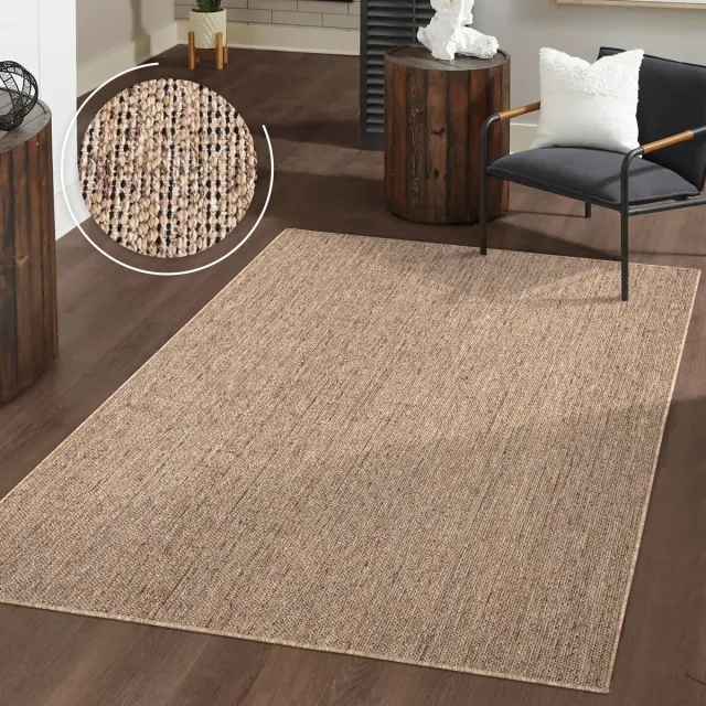 TT Home Binnen- en buitentapijt Woonkamer Weerbestendig Balkon Boho Geo Motief 3D Franjes 160 x 220 cm Rechthoek beige