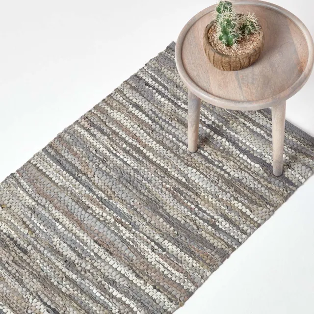 Homescapes Denver grijs leren tapijtloper 66 x 200 cm