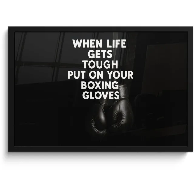 FrameYourWall Poster in lijst - Fotolijst 60x40 cm - Posters - Tekst - Bokshandschoenen - Wit - Posterlijst zwart - Decoratie - Wanddecoratie woonkamer - Muurdecoratie slaapkamer