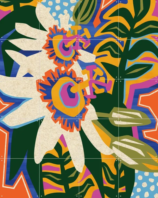 IXXI Passion Flower, Megan Gallagher - 80 x 100 cm - Grote wanddecoratie en posters - Digitale Kunst, Fantasierijk, Grafisch Ontwerp, Kleurrijk, Pop Geel / Groen