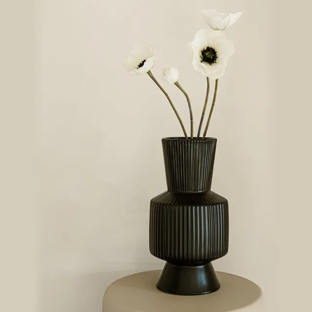 Indore Home Vaas Boho - Bloemenvaas - Vaas Ribbel - Woonkamer decoratie - Vaas Zwart