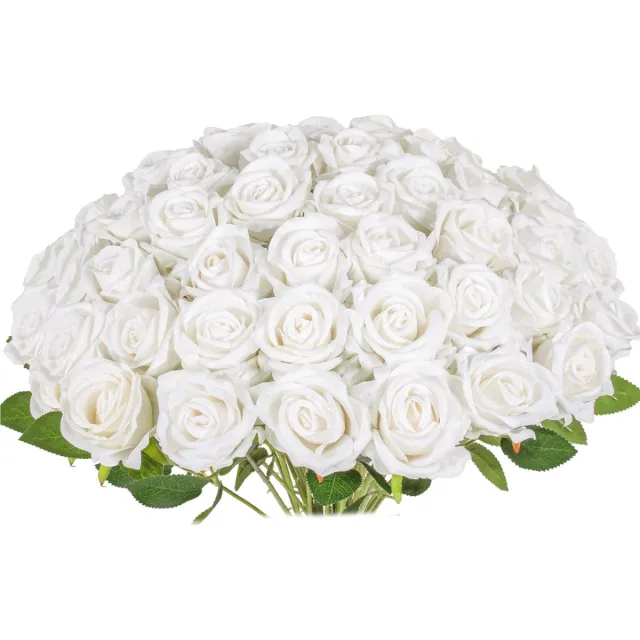 ROSIFY Kunstbloemen Nepbloemen - Kunstrozen - Zijden Bloemen - Set van 25 Kunst Rozen - 50cm - Wit Wit 25 stuks
