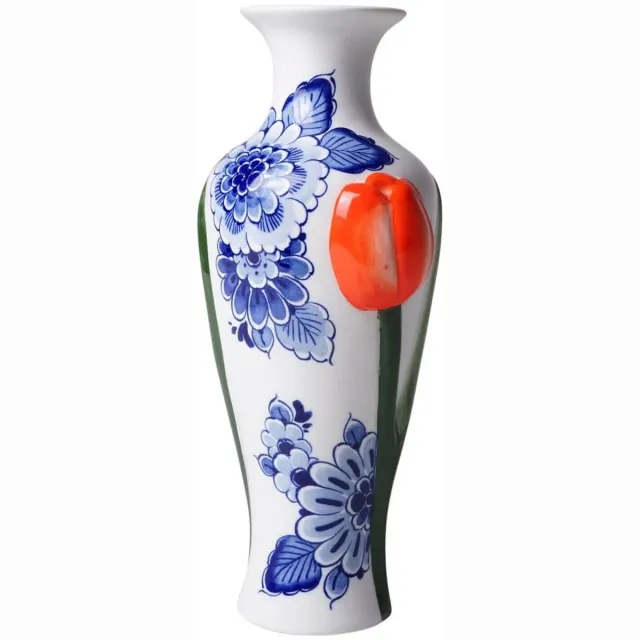 Heinen Delfts Blauw Vaas 3D Tulp - Slank - Keramiek - 20 cm Delfts blauw