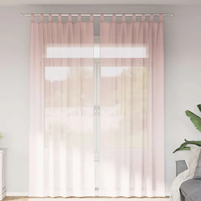 vidaXL Gordijnen voile met roedezakken 2 st lichtroze roze