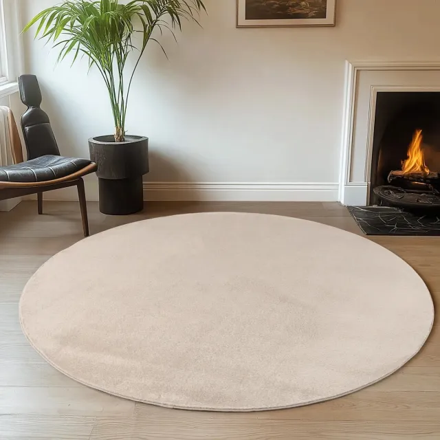 Dutch XXL Rond Wasbaar Vloerkleed | Tapijt | Joy | Uni | Crème | 160x160 cm
