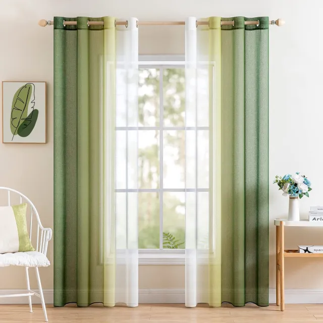 Unyqoos Elegant Tweekleurig Transparant Gordijnenset met Inslagringen voor Slaapkamer 140 x 245 cm groen