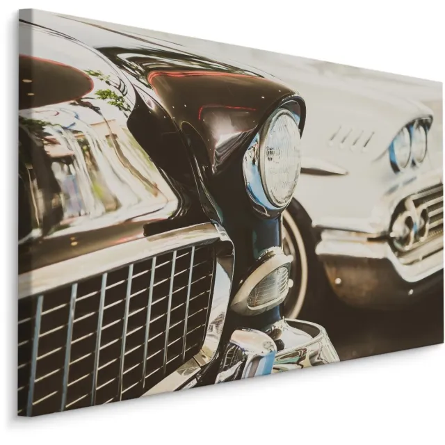 karo-art Schilderij - Amerikaanse Oldtimer, Bruin/wit, Premium Print Multikleur