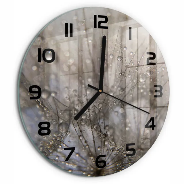 TULUP Wandklok - Paardenbloemzaden Gekleurde Glazen Klok - fi30 cm - Wit Glazen Klok Met Print - Zwarte handen - Ronde Klok - Moderne Wandklok Glas - Wandklok Glas Decoratie