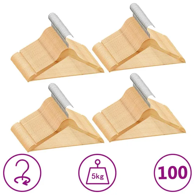 vidaXL 100-delige Kledinghangerset anti-slip hardhout Bruin