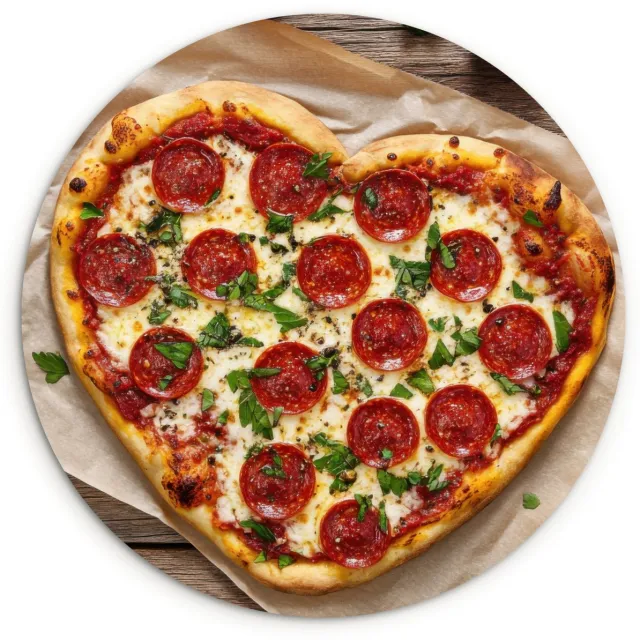 WallCircle Wandcirkel 120x120 cm - Muurcirkel Pizza - Hart - Pepperoni - Tomaat - Muurdecoratie woonkamer - Wanddecoratie slaapkamer - Kamer decoratie accessoires - Ronde schilderijen