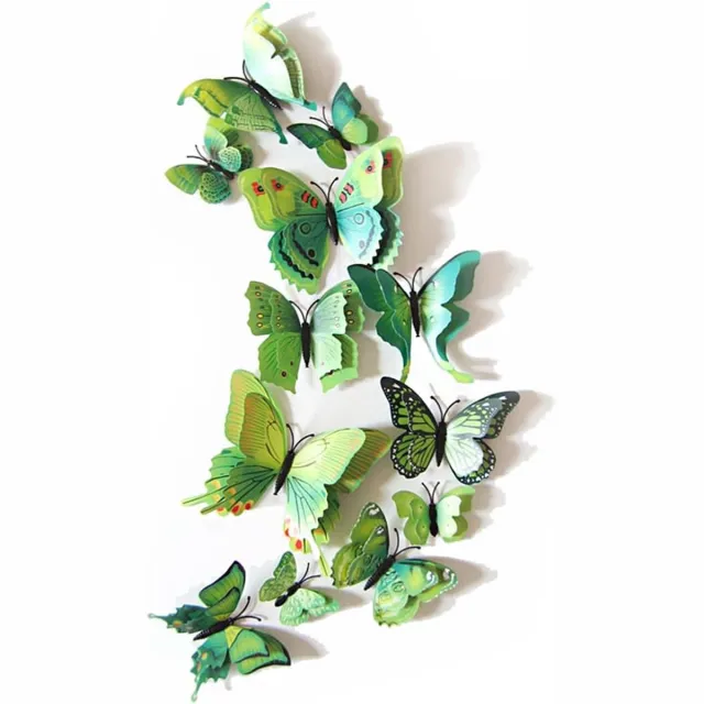 Mmgoqqt 12 Stuks 3D Vlinders Met Magnetische Bevestiging - Realistische Decoratie Vlinders Voor Binnen En Buiten - Groen