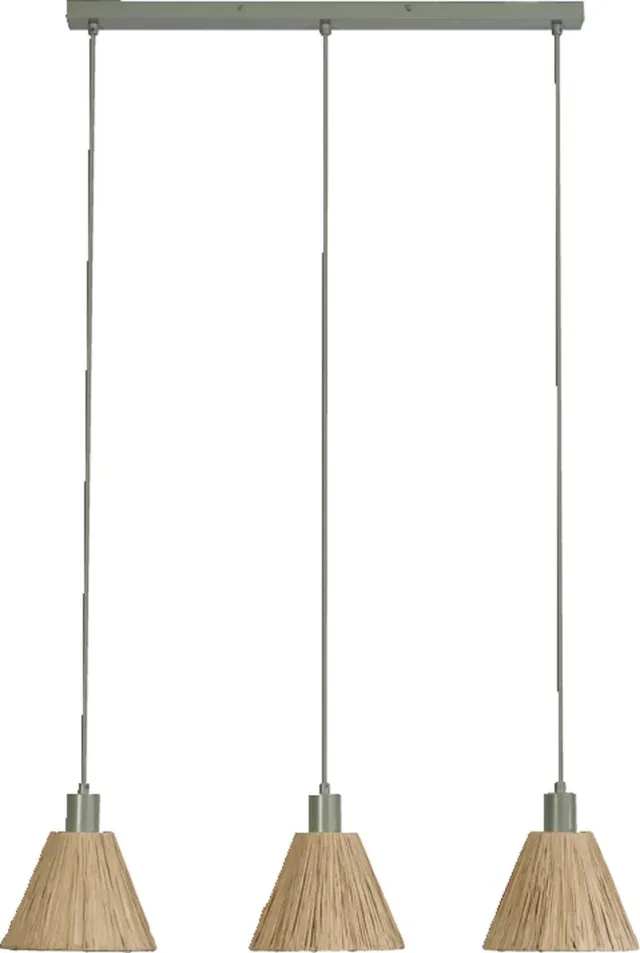 LEDVANCE 3-lamps hanglamp Decor Raffia Linear groen van raffia en metaal, E27, 845 mm lengte, lampenkap van gerecycled materiaal, duurzaam dankzij vervangbare lichtbron, eenvoudig te installeren Bruin|Groen