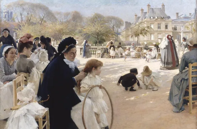 WANDKRAFT Schilderij - Luxemburg tuinen - Albert Edelfelt - Collectie ART Facsimile - Forex met blanke lijst - 148x98cm multi