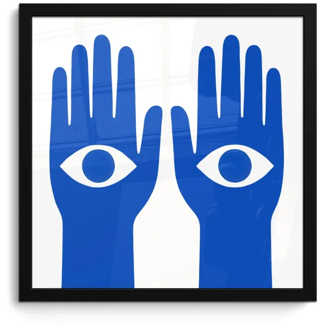 FrameYourWall Poster in lijst - Fotolijst 40x40 cm - Posters - Handen - Twee - Ogen - Blauw - Posterlijst zwart - Decoratie - Wanddecoratie woonkamer - Muurdecoratie slaapkamer Handen - Ogen
