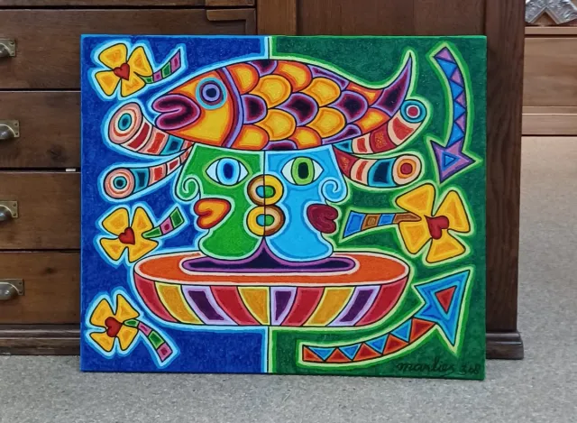 Lijstenmakerij van Antwerpen Origineel Schilderij Marlies van Wezel - Vissenkop 60 x 50 diverse kleuren