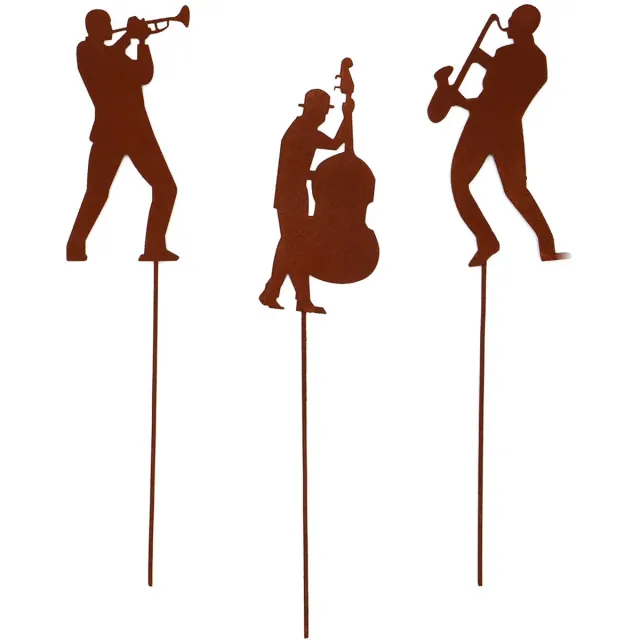 UNUS Tuinsteker muzikanten roestlook set van 3 Bruin