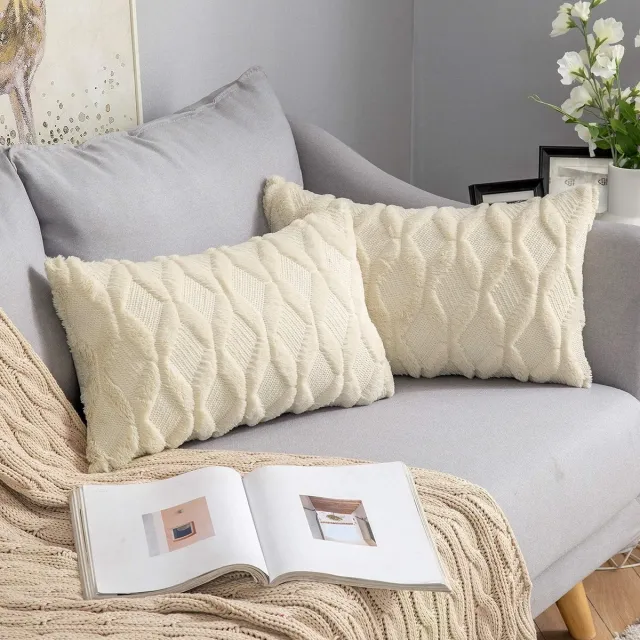 Want Want Set van 2 want kussenhoezen, sierkussens, polyester, bankkussens, bankkussens, sierkussenhoes met verborgen schuif, voor woonkamer, slaapkamer, 40 x 60 cm, beige