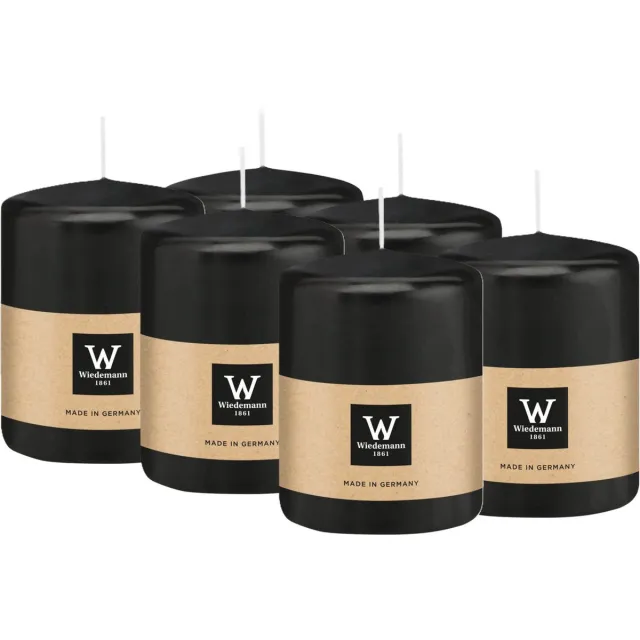 Wiedemann Cilinderkaars/stompkaars - 6x - zwart - 6 x 8 cm - 29 branduren - zuilkaarsen