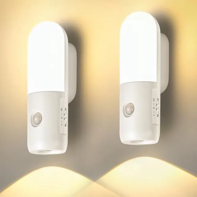 Ynkkvre Nachtlampje - oplaadbaar LED nachtlampje met bewegingssensor - 2000 mAh, dimbaar 3000K/4000K/6000K - kunststof - automatische detectie voor gang, trap, toilet, slaapkamer en keuken - set van 2 Wit