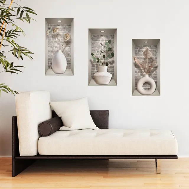 Ambiance Sticker 3D-sticker met vazen ​​en planten, designstijl, 60 x 90 cm Multi color