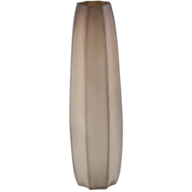 PTMD Levente Sand Carved Glass Round Vase Ribbed High Beige