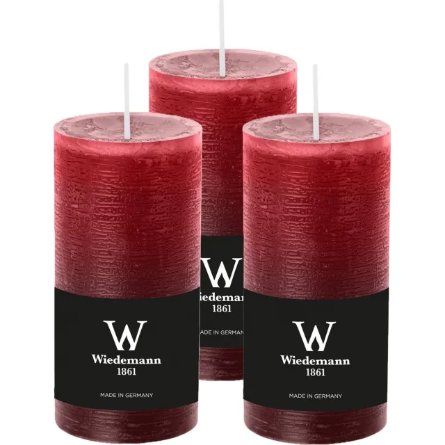Wiedemann Cilinderkaars/stompkaars - 3x - rustieke kaars - bordeauxrood - 6 x 12 cm - 42 branduren Bordeaux rood
