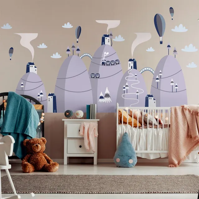 Ambiance Sticker Scandinavische bergstickers met bijzondere heteluchtballonnen, 50 x 75 cm Multi color