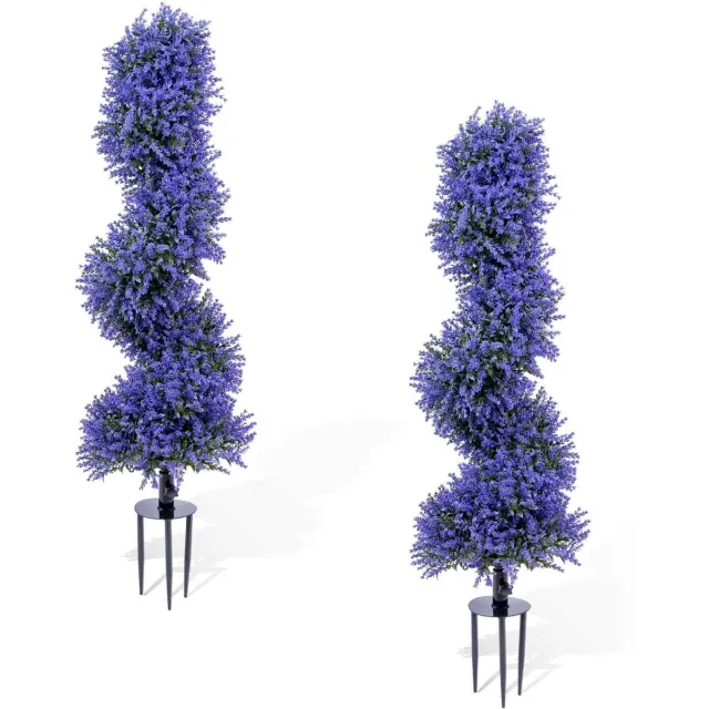 C. , R. E. CORE Kunstmatige Lavendel Spiralboom - Set van 2 stuks - 90cm hoog - Realistische Kunstplanten - UV-bestendig & Weerbestendig - 25x25x90cm Zwart met Paarse accenten