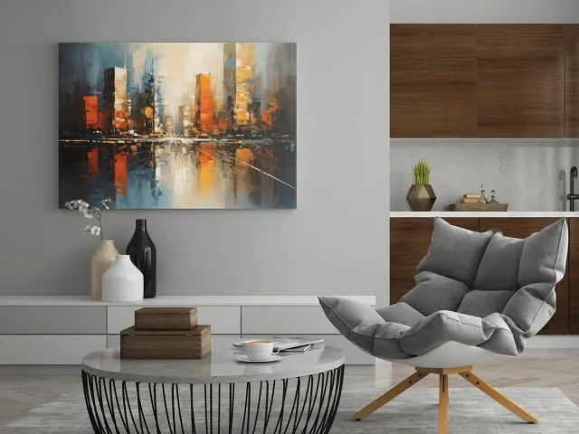 Trendex Global Canvas Schilderij - Abstract - Stad - Wanddecoratie - 90x60x2 cm Bruin