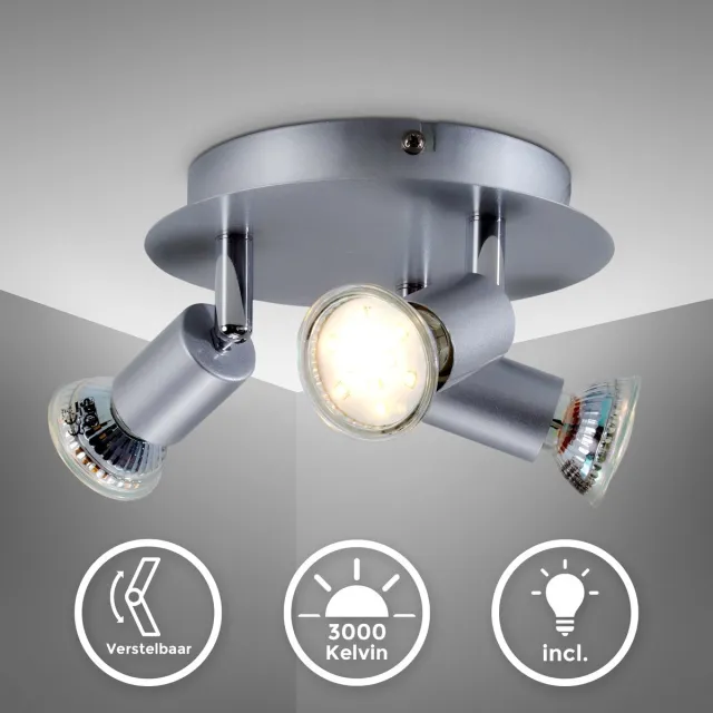 B.K.Licht Plafondlamp - spots verlichting - woonkamer - 3.000K - 250Lm - 3W GU10 grijs