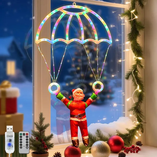 YAGXIG Waterdichte kerstlichtslingers - Parachuteverlichting - Kerst USB decoratieve LED-verlichting - Lichtslingers voor buiten - Voor vakantieramen, kerstbomen en meer - Gekleurde lichten