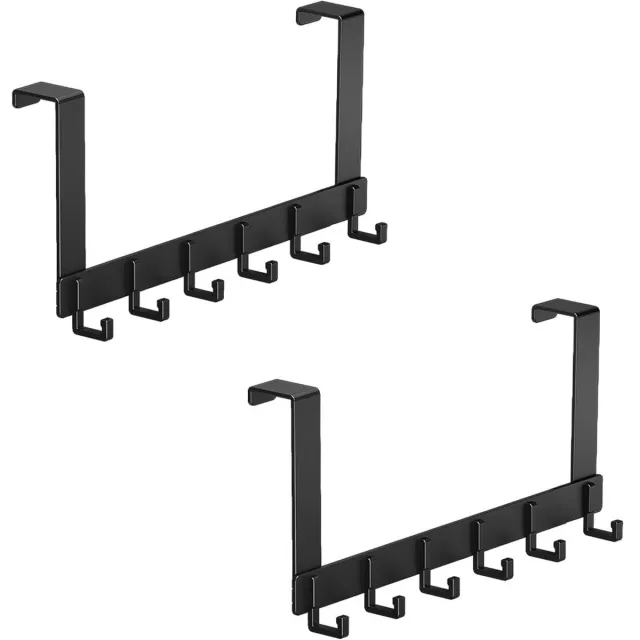 Homery Deurkapstok - 2 stuks - Stabiele Deurhakenlijst met 6 Haken - 39 cm - ruimte aluminium - Wandkapstok - Handdoekrek - Deurhaak - Deurhanger - Ophanghaak - Ruimtebesparende Kledinghaken Deur voor Badkamer Slaapkamer - Zwart