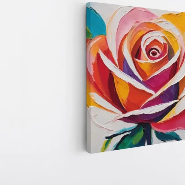 Saammp Canvas Schilderij - gekleurde Roos - Bloemen - Abstract - 100x100 - Foto op canvas - Wanddecoratie - Muurdecoratie Woonkamer - Kantoor Decoratie Multicolor