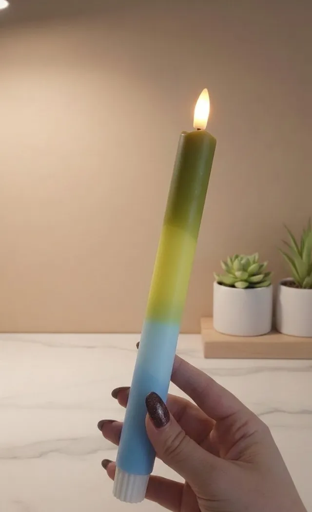 Posh Candle Lab LED Dinerkaars - Dipdye groen & blauw - Met Timer - Set van 2 stuks - Inclusief Batterij