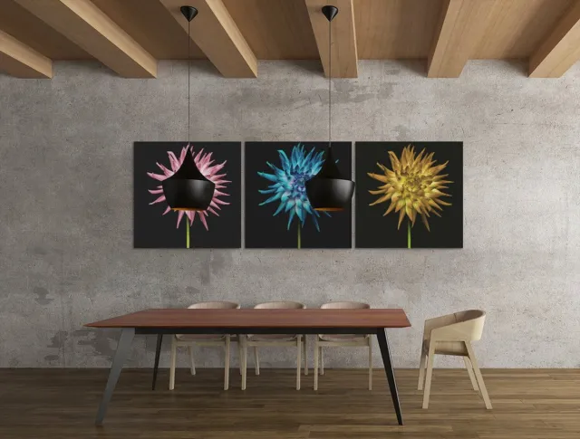 Trendex Global Drieluik Canvas Schilderij Kleurrijke Bloemen – Luxe en Stijlvolle Muurdecoratie - 3x30x30 cm