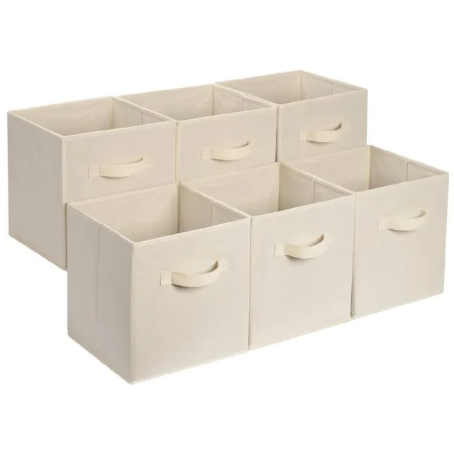 GelldG 6 Stuks Opbergmanden - Kastorganizers - 27x27x28cm - Vouwbaar Textiel Opbergbox met Handgrepen voor Makkelijk Verplaatsen - Geschikt voor Kleding, Speelgoed en Accessoires - Beige