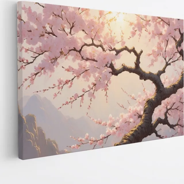 Saammp Canvas Schilderij - Roze bomen in zonsondergang - Abstract - 45x30 - Foto op canvas - Wanddecoratie - Muurdecoratie Woonkamer - Kantoor Decoratie Multicolor