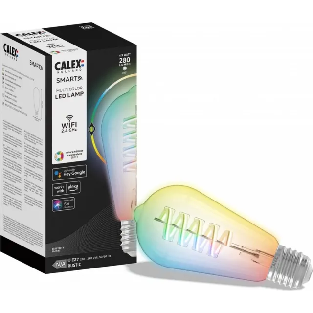 Calex Slimme Lamp - Wifi LED Filament Verlichting - E27 - Smart Bulb Helder - Rustiek - RGB en Warm Wit Licht