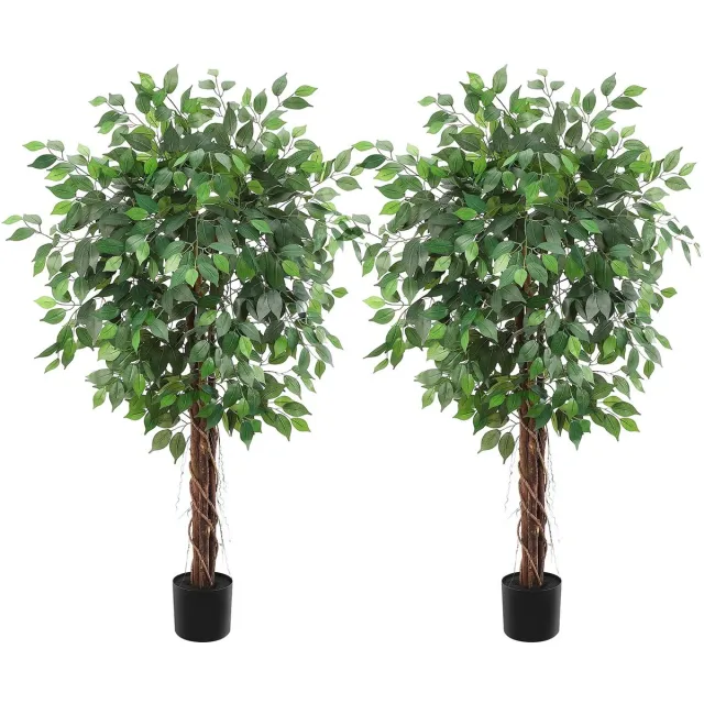 Zerova 2 Kunstmatige fiscus bomen - Kunstplant - Fiscus lyrata - Voor thuis - Voor kantoor - Met pot - Lijkt levens echt