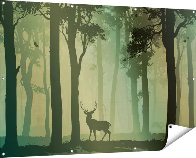 Gards Tuinposter Hert in het Bos - Silhouet - 150x100 cm - Tuindoek - Tuindecoratie - Wanddecoratie buiten - Tuinschilderij Multikleur