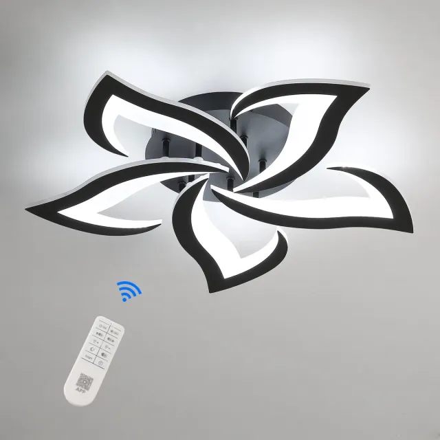Riserva Smart LED Plafondlamp Zwaluwstaart Design - 40W - 4700 lm - Dimbaar 3000K-6500K - App & Afstandsbediening - Zwart - Moderne Plafonnière voor Woonkamer en Slaapkamer