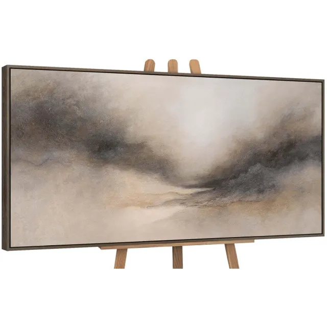 YS Canvas schilderij handgeschilderd misty morning abstract – YS-Art Gallery – Luxe wanddecoratie voor woonkamer – Modern schilderij voor slaapkamer en hal Grey