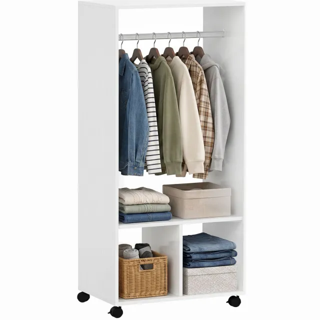 Homcom Kledingrek op wielen - Spaanplaat - 120x40x128cm - Wit