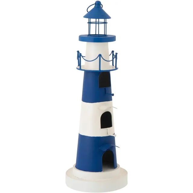 J-Line vogelhuisje Vuurtoren - ijzer - blauw/wit